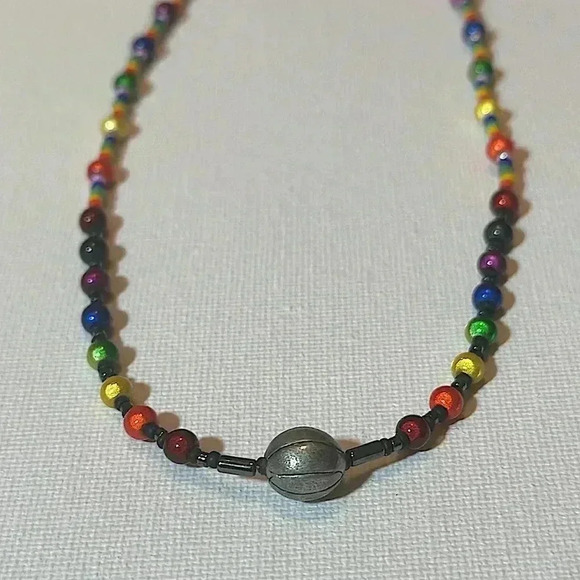 UNIQUE HANDMADE COLORFUL BASKETBALL NECKLACE - Picture 1 of 8